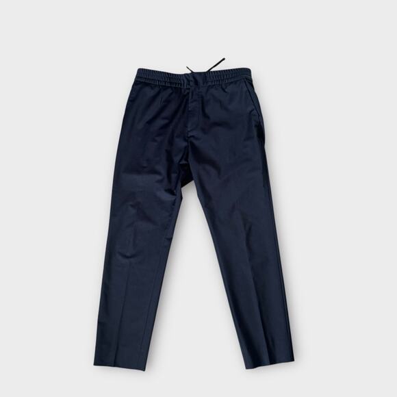 Hugo Boss wool blend navy blue trousers with elastic band in back and flat front - Picture 5 of 14